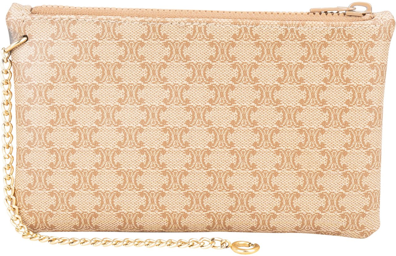 Celine Maccadam Monogram Chain Pouch Beige
