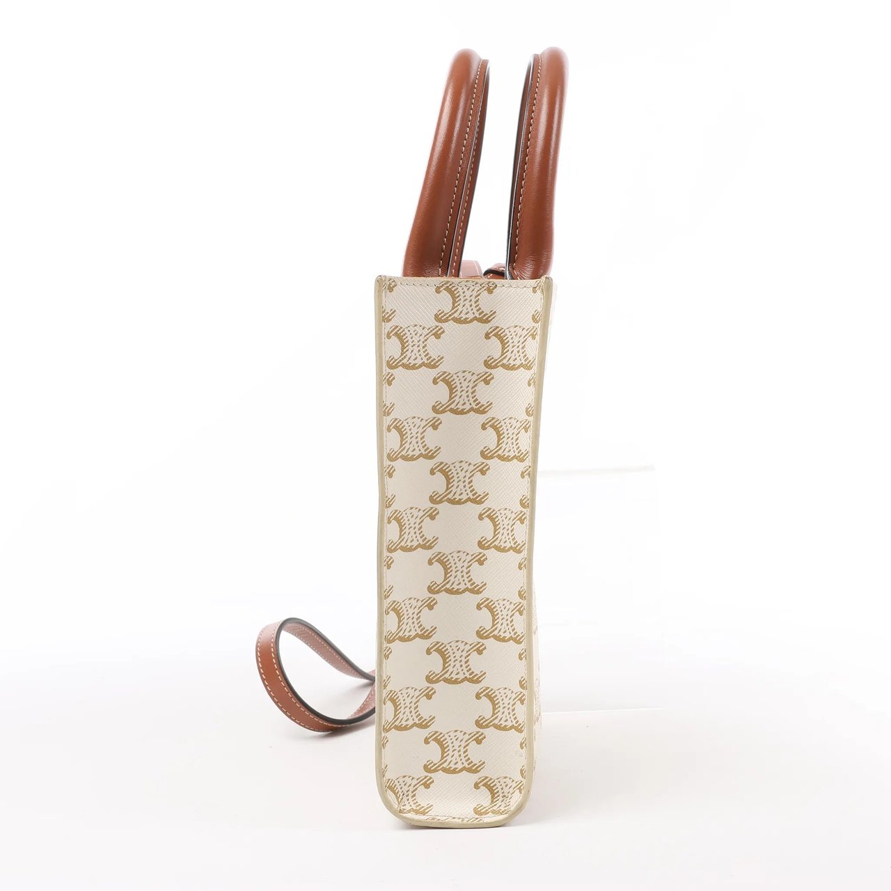 Celine Celine Triomphe Mini Vertical Hippopotamus PVC x Leather 2Way Handbag White x Brown Beige