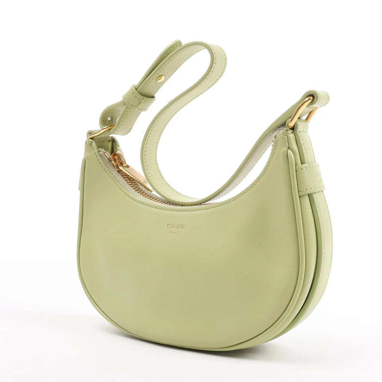 Celine CELINE Ava Leather Shoulder Bag in Green Groen