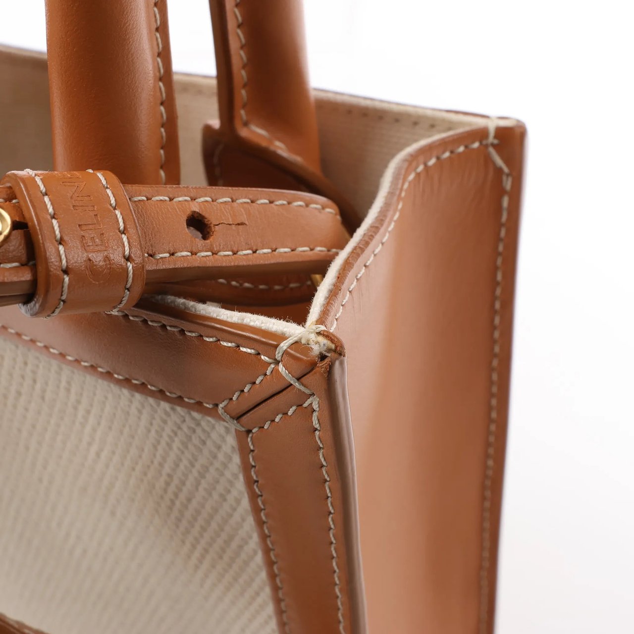 Celine Celine Vertical Mini Hippopotamus Canvas x Leather 2Way Handbag Beige x Brown Divers