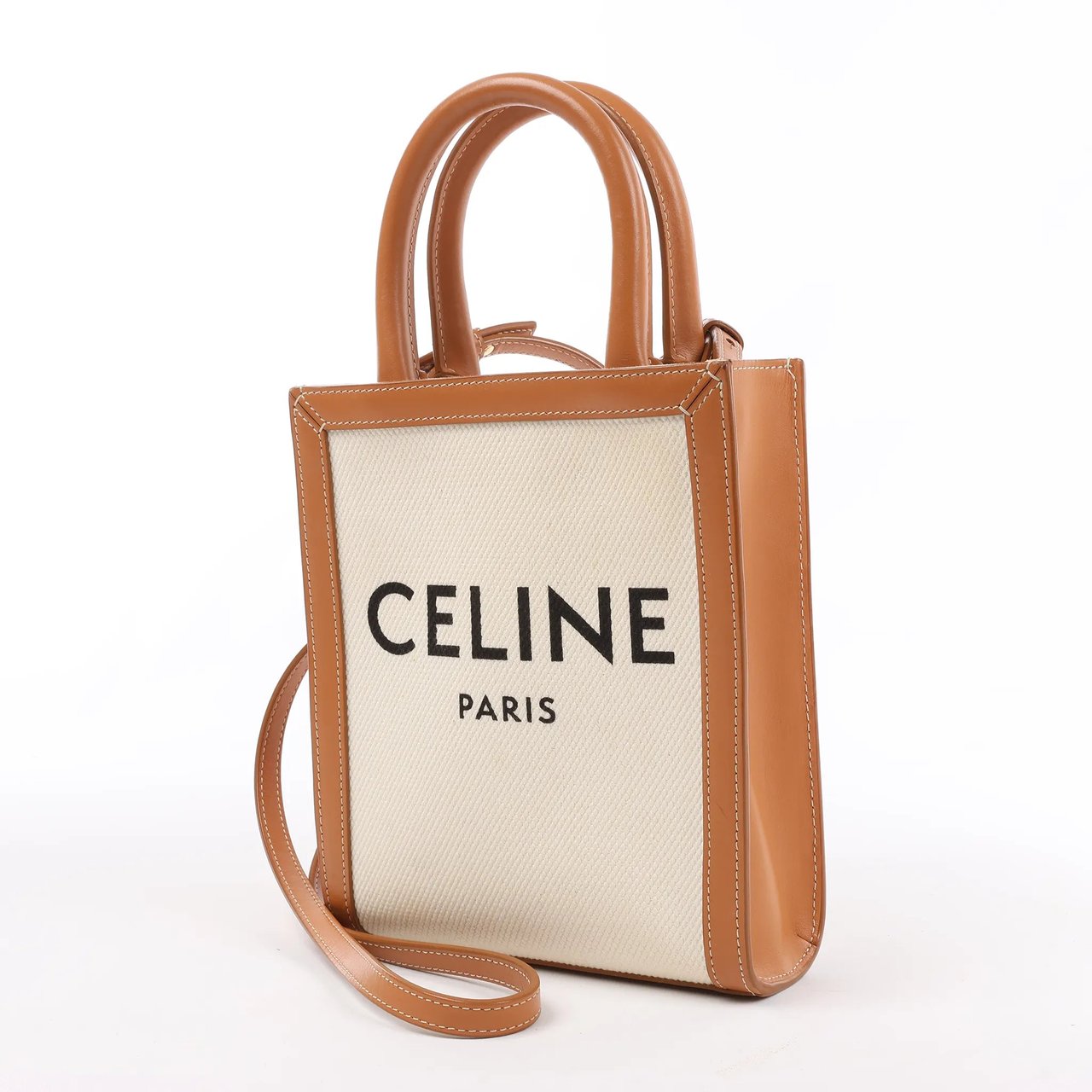 Celine Celine Vertical Mini Hippopotamus Canvas x Leather 2Way Handbag Beige x Brown Divers
