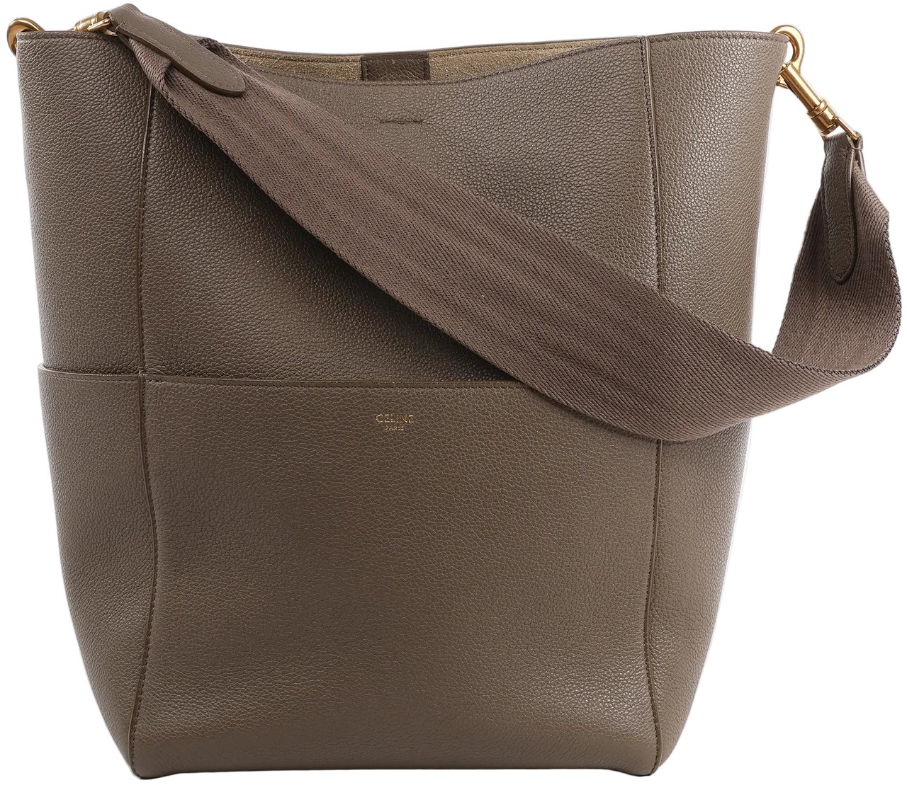 Celine CELINE Seau Sangle Bucket Leather Shoulder Bag in Greige Grijs