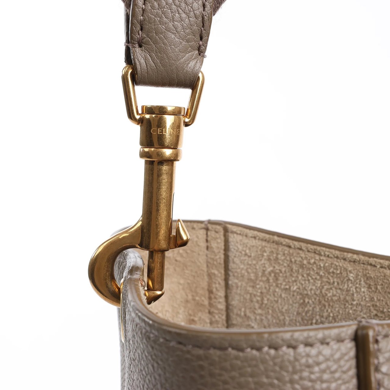 Celine CELINE Seau Sangle Bucket Leather Shoulder Bag in Greige Grijs