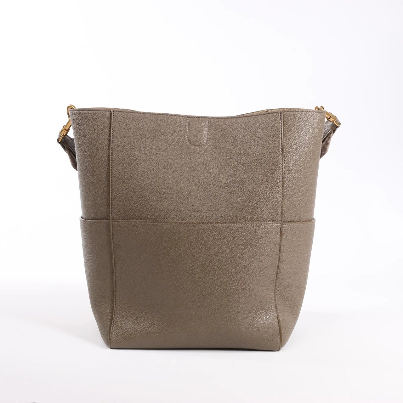 Celine CELINE Seau Sangle Bucket Leather Shoulder Bag in Greige Grijs