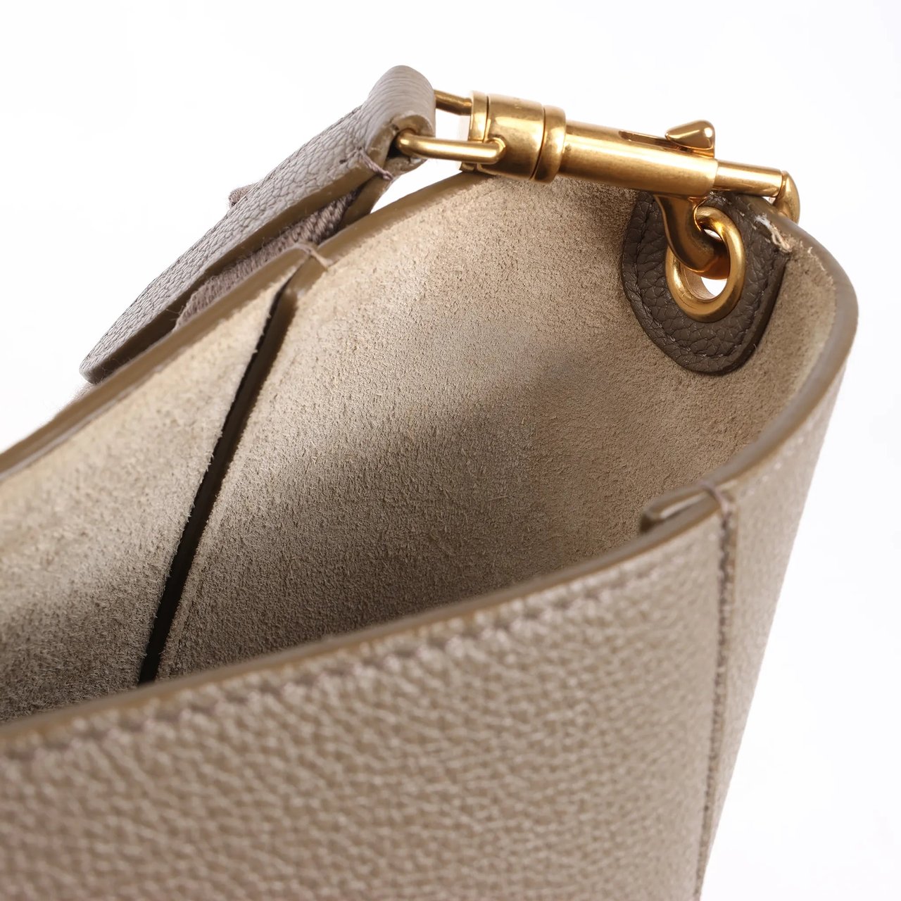 Celine CELINE Seau Sangle Bucket Leather Shoulder Bag in Greige Grijs