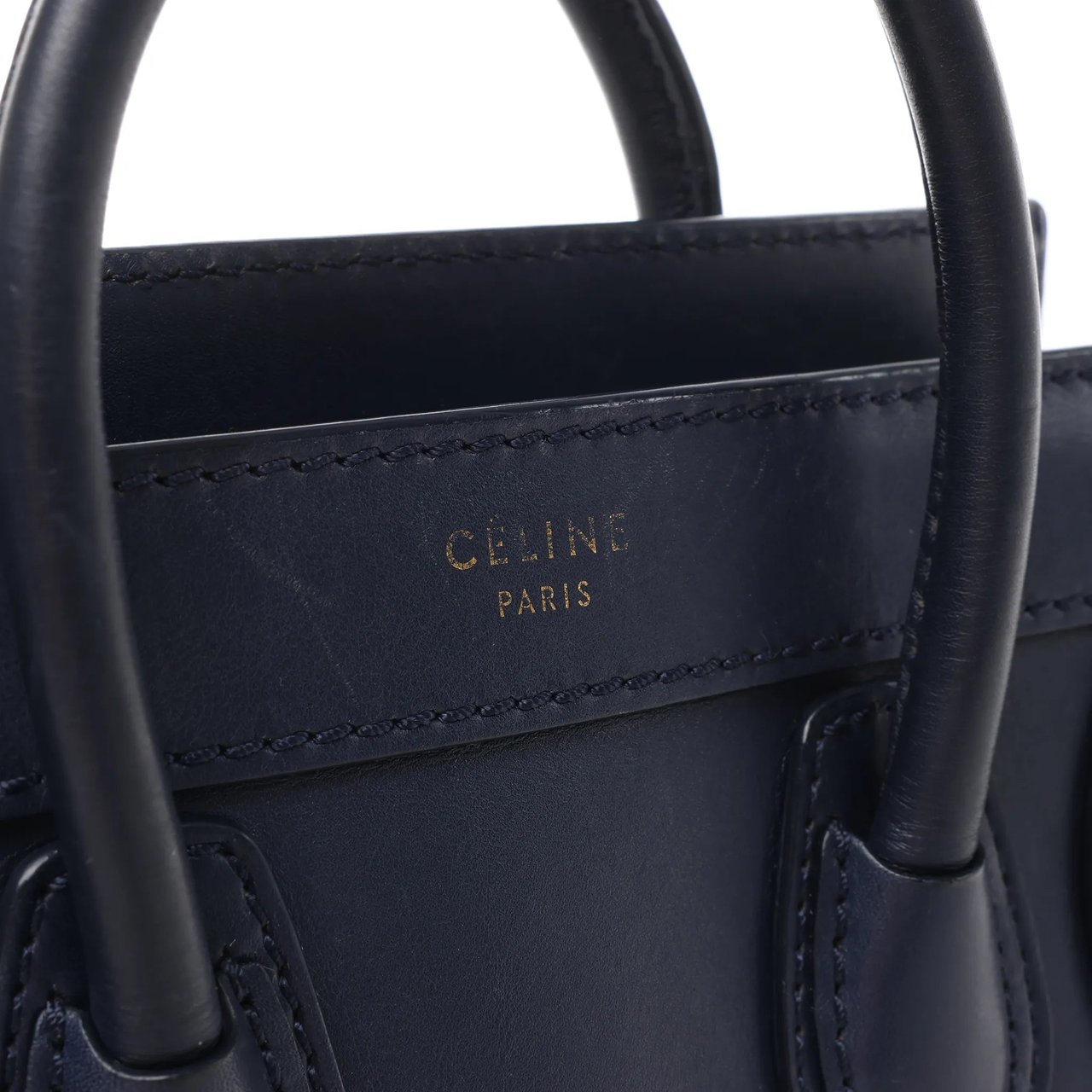 Celine CELINE Nano Luggage Leather 2Way Handbag in Navy Blue Navy