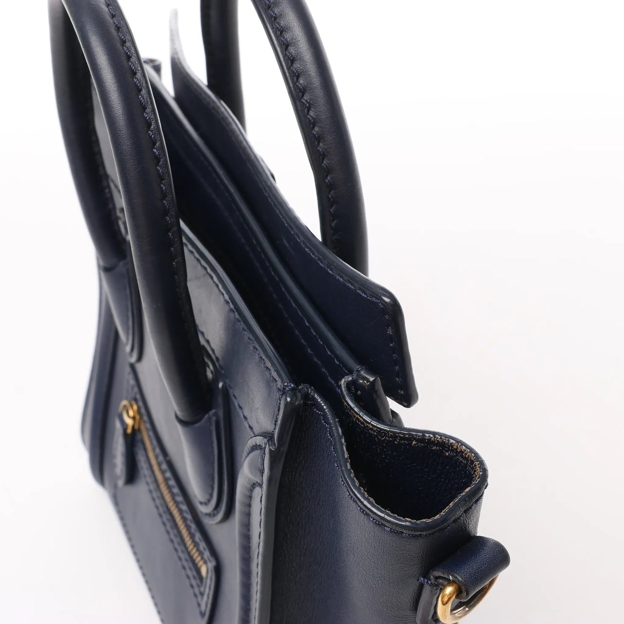 Celine CELINE Nano Luggage Leather 2Way Handbag in Navy Blue Navy