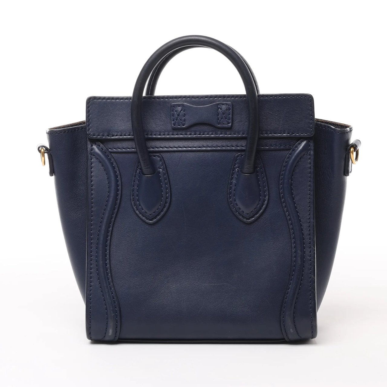 Celine CELINE Nano Luggage Leather 2Way Handbag in Navy Blue Navy