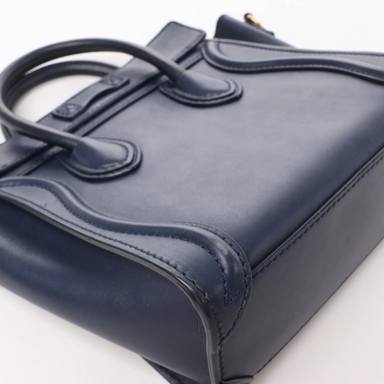 Celine CELINE Nano Luggage Leather 2Way Handbag in Navy Blue Navy