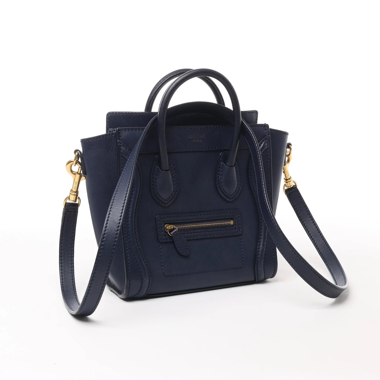Celine CELINE Nano Luggage Leather 2Way Handbag in Navy Blue Navy