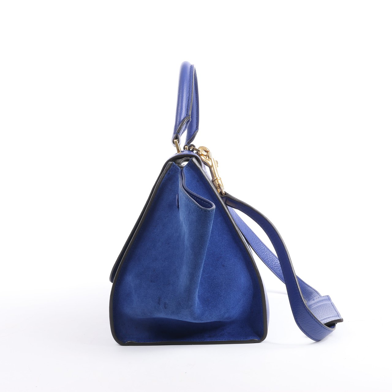 Celine CELINE Trapeze Leather x Suede 2Way Handbag in Blue Blauw