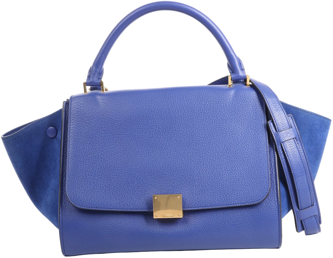 Celine CELINE Trapeze Leather x Suede 2Way Handbag in Blue Blauw