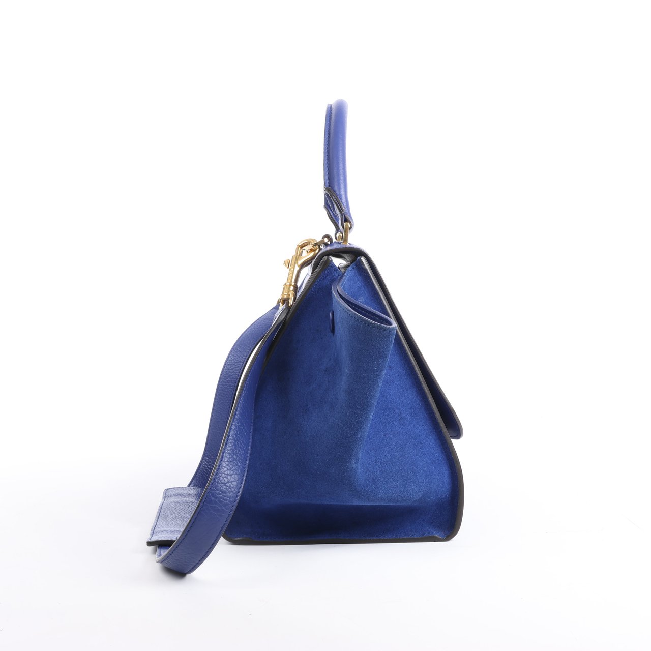 Celine CELINE Trapeze Leather x Suede 2Way Handbag in Blue Blauw