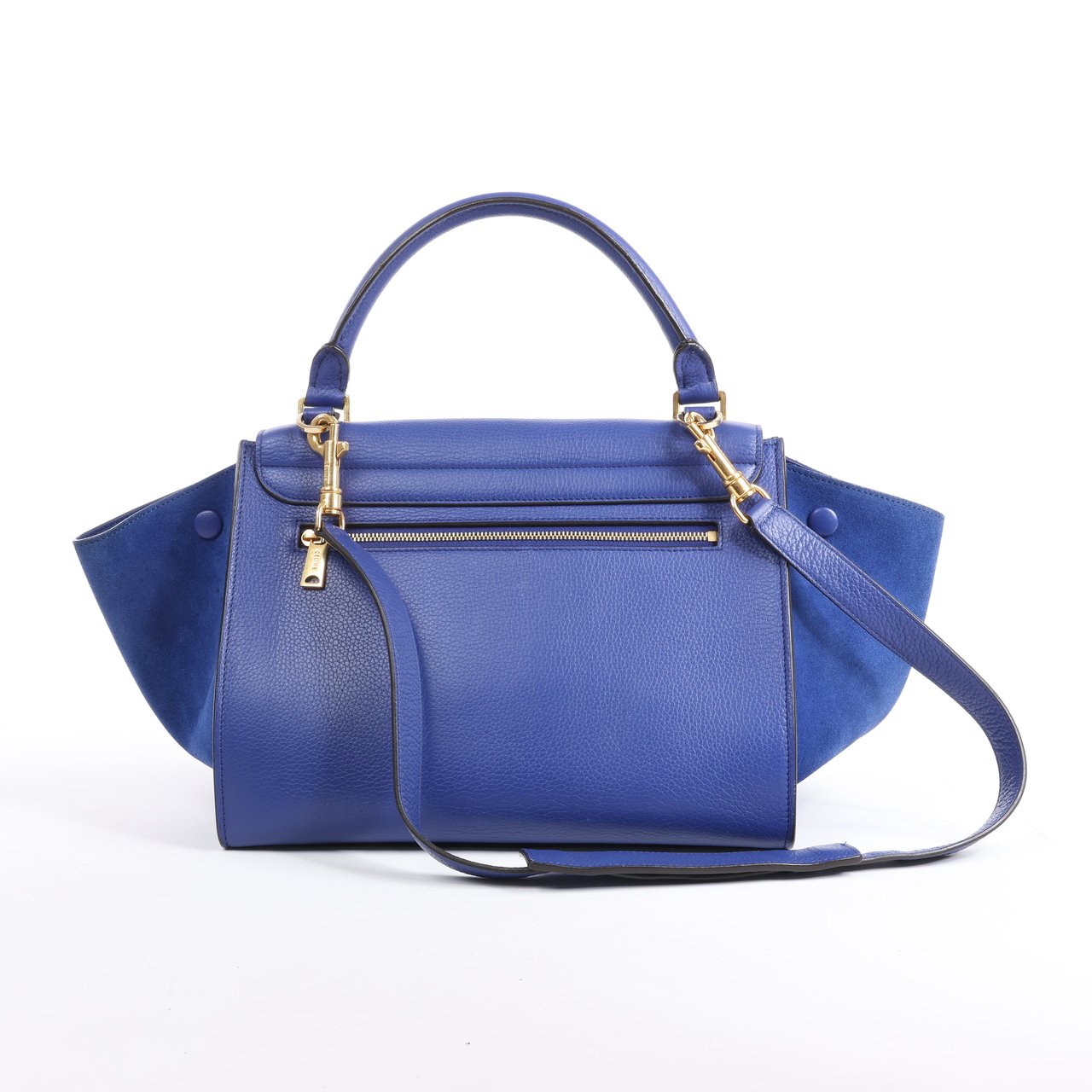 Celine CELINE Trapeze Leather x Suede 2Way Handbag in Blue Blauw