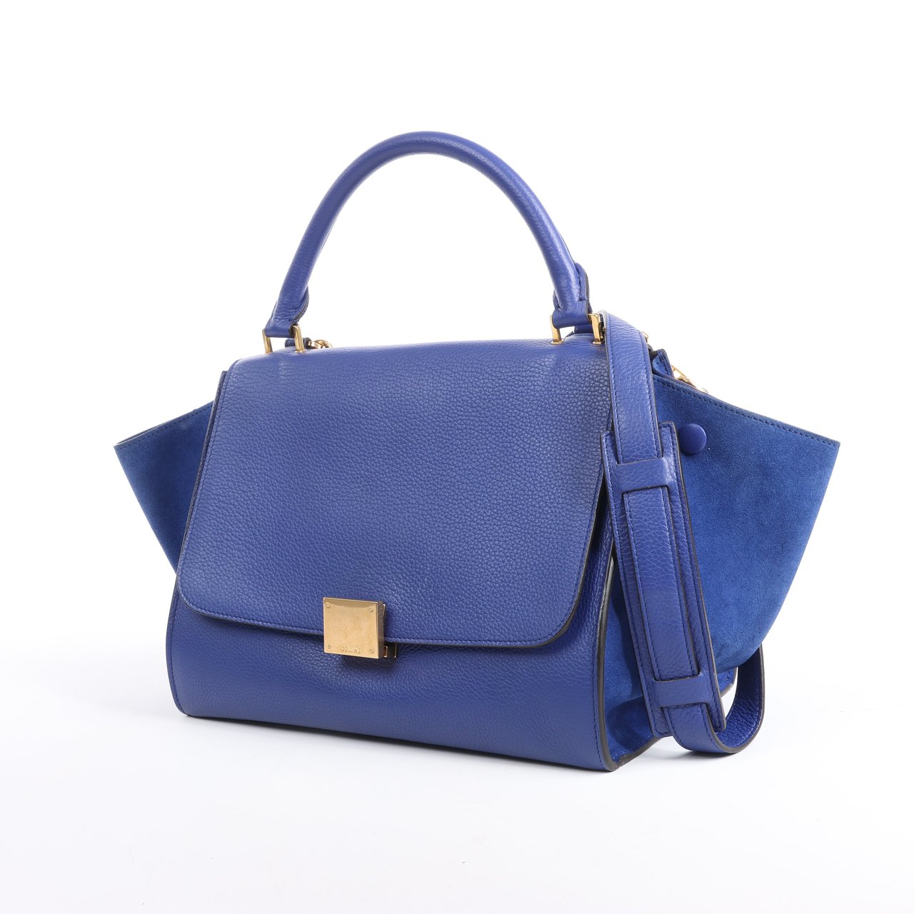 Celine CELINE Trapeze Leather x Suede 2Way Handbag in Blue Blauw