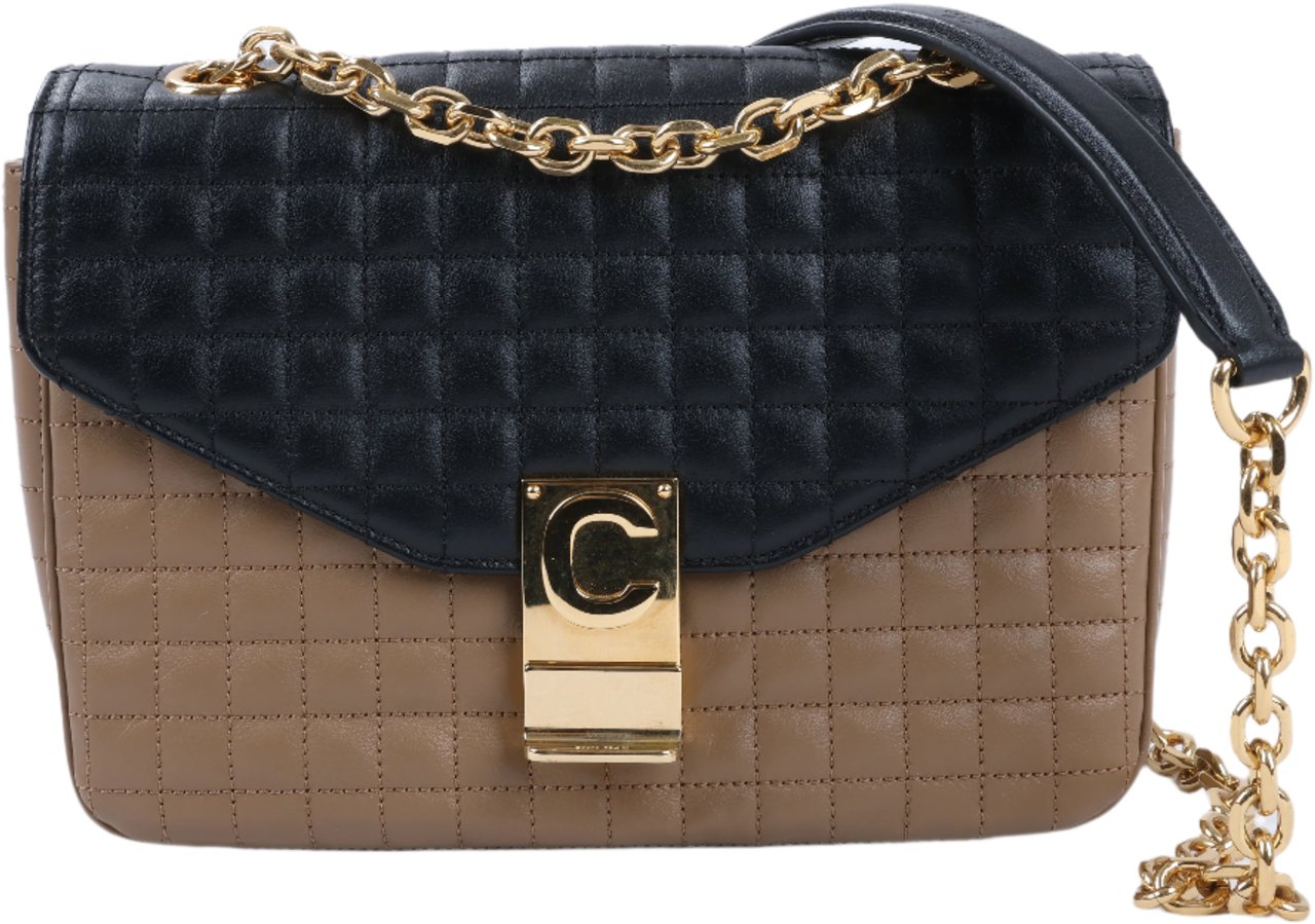 Celine Celine C Sées Medium Leather Chain Shoulder Bag Black × Brown (Marketplaces) Divers