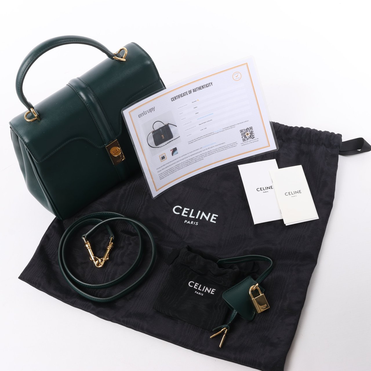 Celine Celine Sac 16 Small Smooth Leather Handbag in Green Groen
