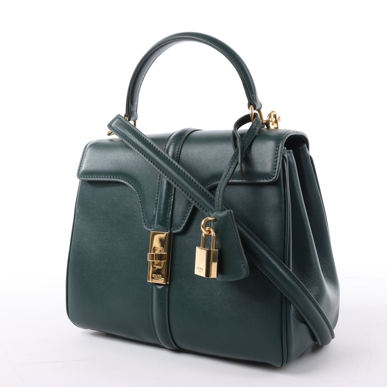 Celine Celine Sac 16 Small Smooth Leather Handbag in Green Groen