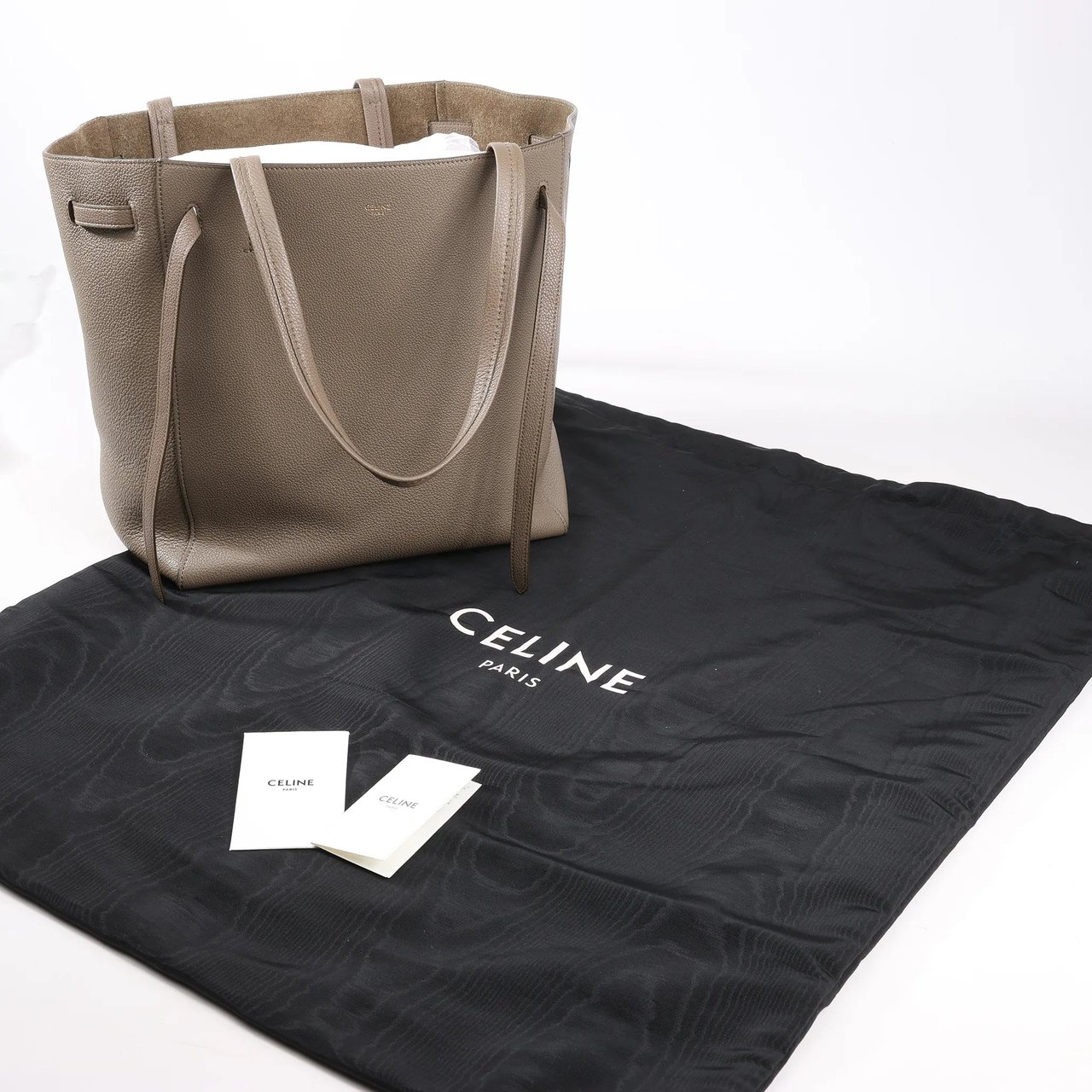 Celine Celine Cabas Phantom Small Leather Shoulder Bag in Taupe Bruin