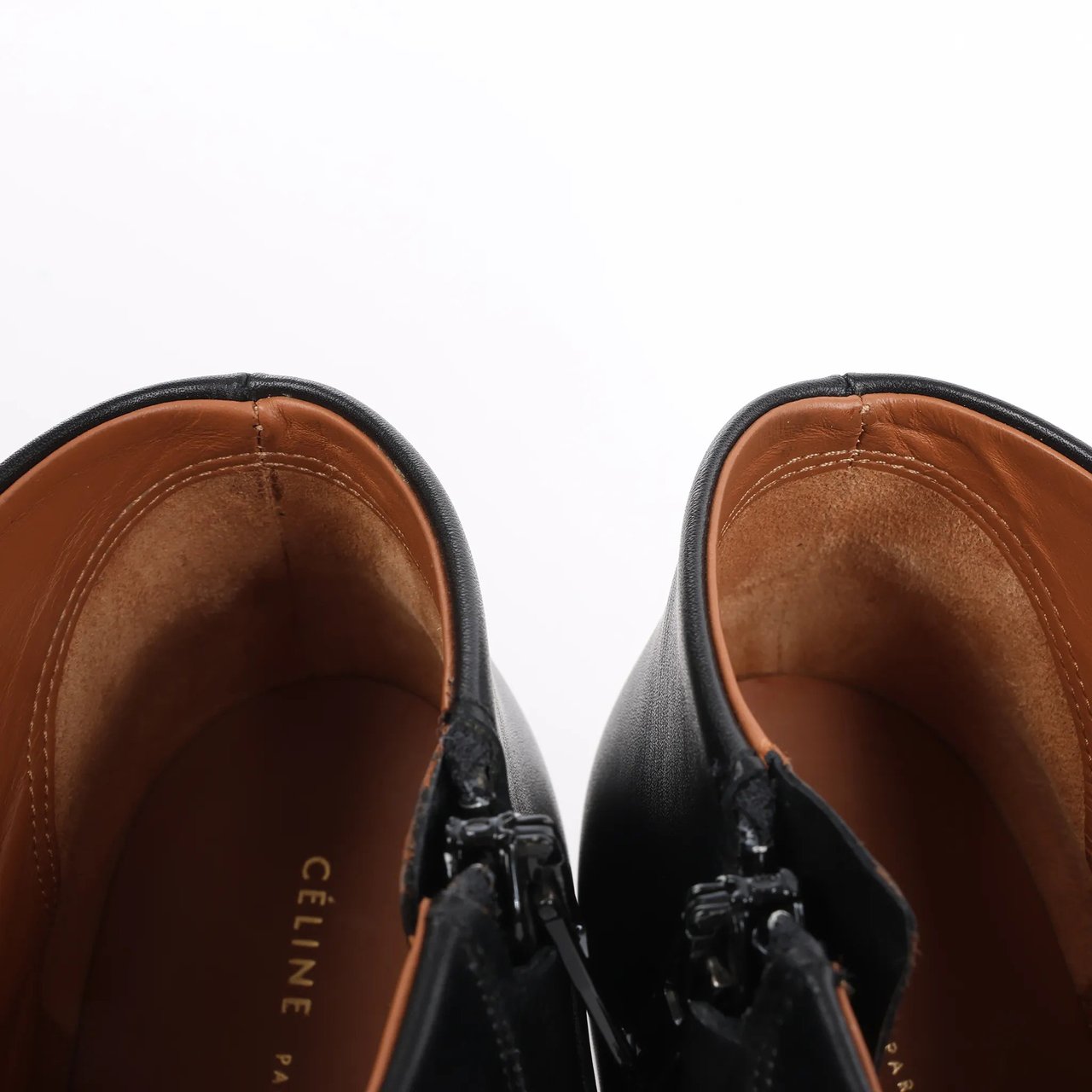 Celine Celine Phoebe Leather x Metal Heel Ankle Boots in Black, Size 38 EU Zwart