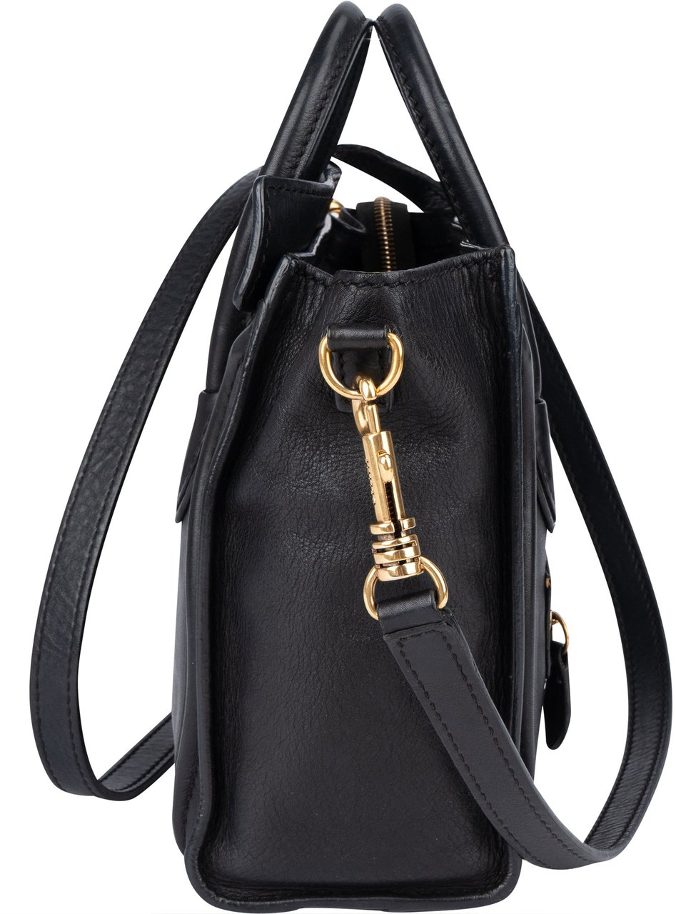 Celine Céline Drummed Calfskin Luggage Handbag Zwart