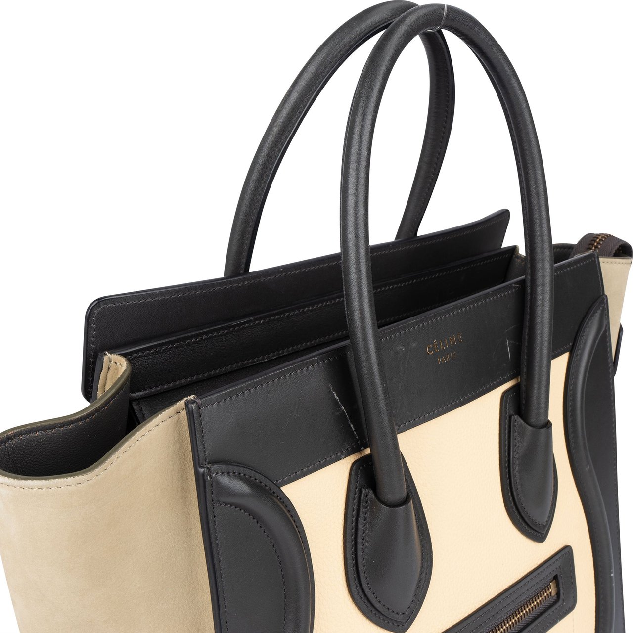 Celine Céline Tricolor Leather Luggage Handbag Zwart