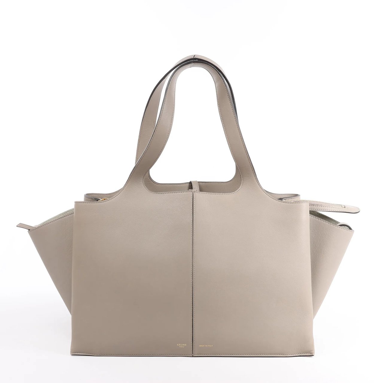 Celine Celine Tri-Fold Leather Shoulder Bag in Greige Beige
