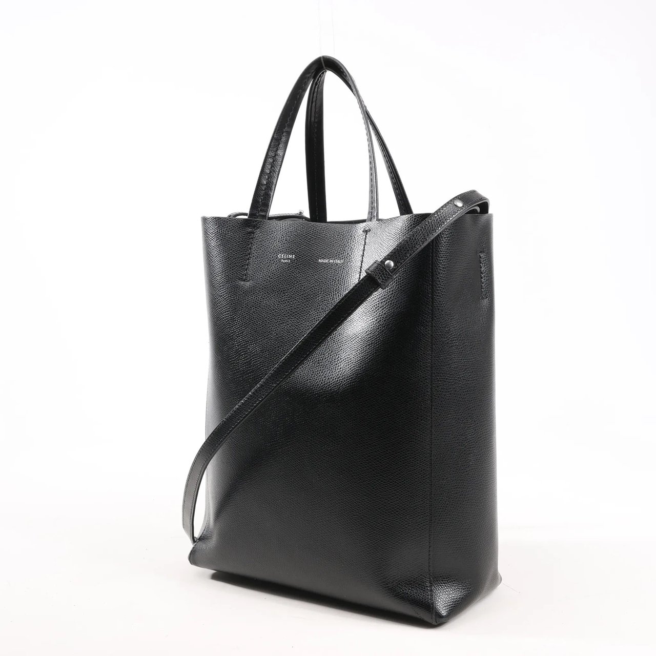 Celine CELINE Cabas Vertical Small Leather 2Way Handbag in Black Zwart
