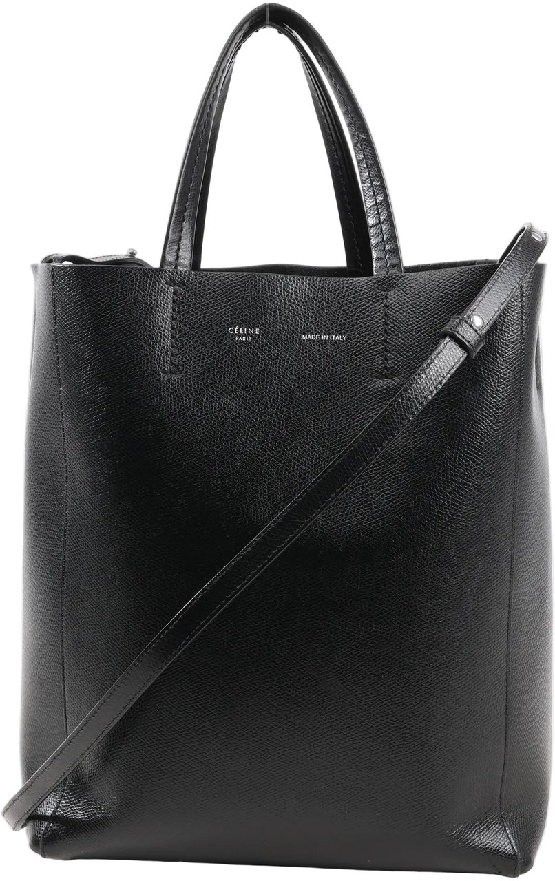 Celine CELINE Cabas Vertical Small Leather 2Way Handbag in Black Zwart