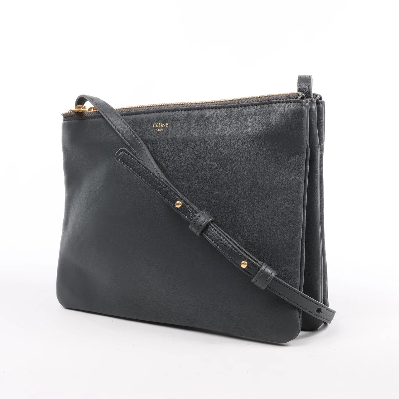 Celine Celine Trio Large Leather Crossbody bag in Gray Grijs