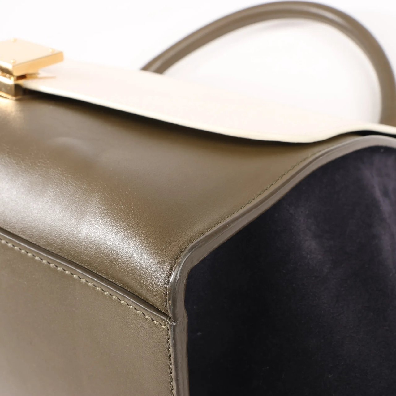 Celine CELINE Trapeze Leather x Suede 2Way Handbag in Beige x Black, Khaki Divers