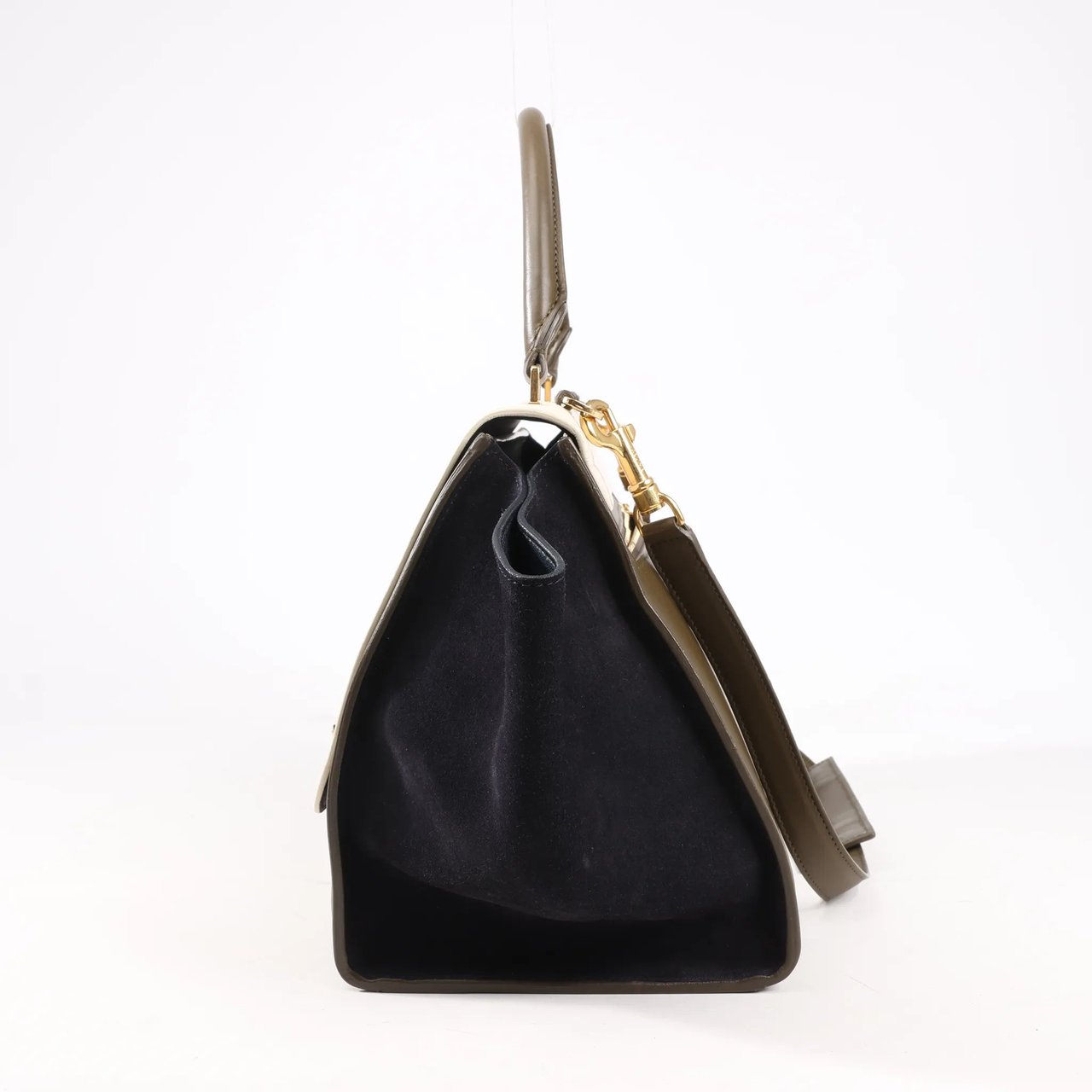 Celine CELINE Trapeze Leather x Suede 2Way Handbag in Beige x Black, Khaki Divers