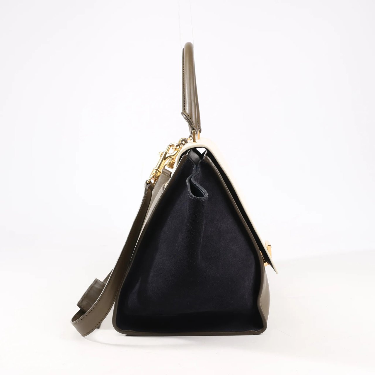 Celine CELINE Trapeze Leather x Suede 2Way Handbag in Beige x Black, Khaki Divers