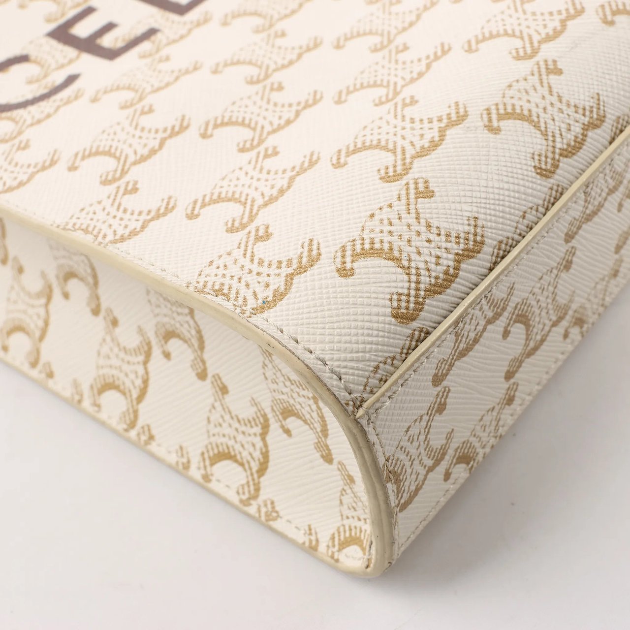 Celine Celine Triomphe Mini Vertical Hippopotamus PVC x Leather 2Way Handbag White x Brown Beige