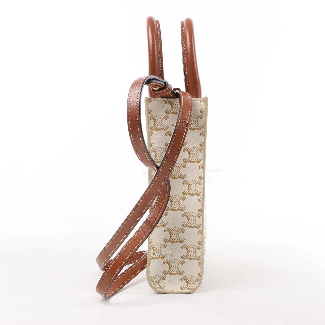 Celine Celine Triomphe Mini Vertical Hippopotamus PVC x Leather 2Way Handbag White x Brown Beige