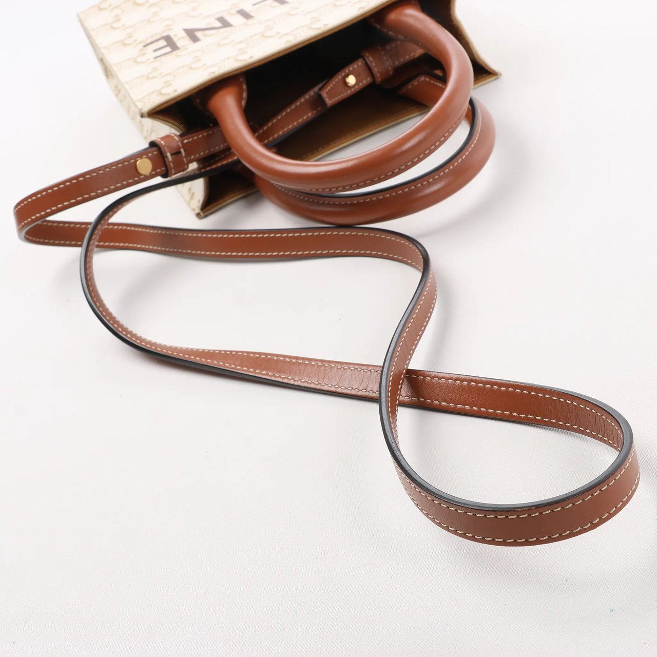 Celine Celine Triomphe Mini Vertical Hippopotamus PVC x Leather 2Way Handbag White x Brown Beige