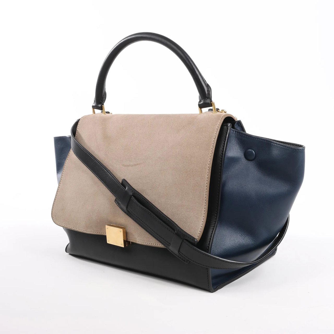 Celine CELINE Trapeze Leather x Suede 2Way Handbag in Black, Navy and Taupe Divers
