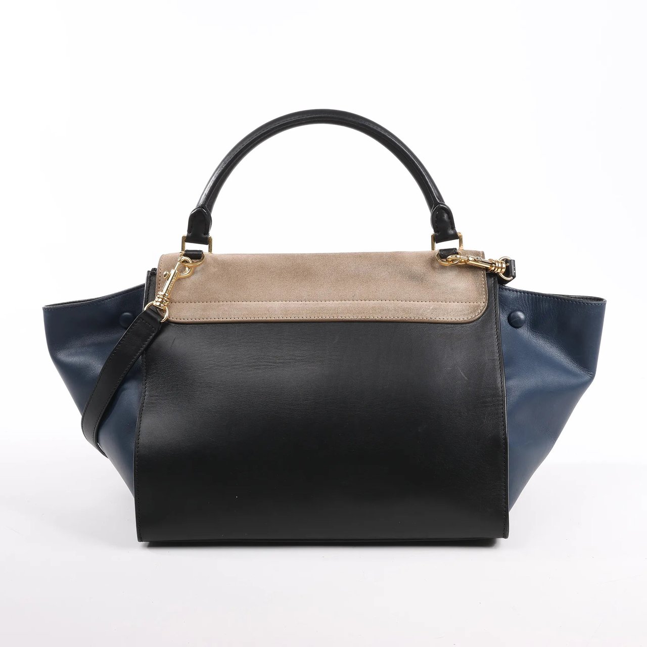 Celine CELINE Trapeze Leather x Suede 2Way Handbag in Black, Navy and Taupe Divers