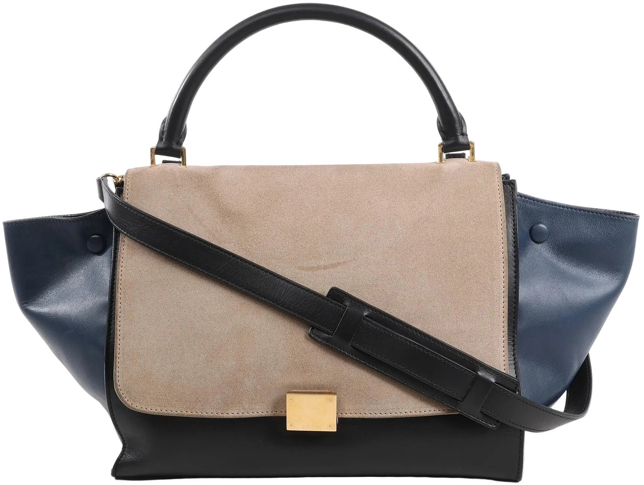 Celine CELINE Trapeze Leather x Suede 2Way Handbag in Black, Navy and Taupe Divers