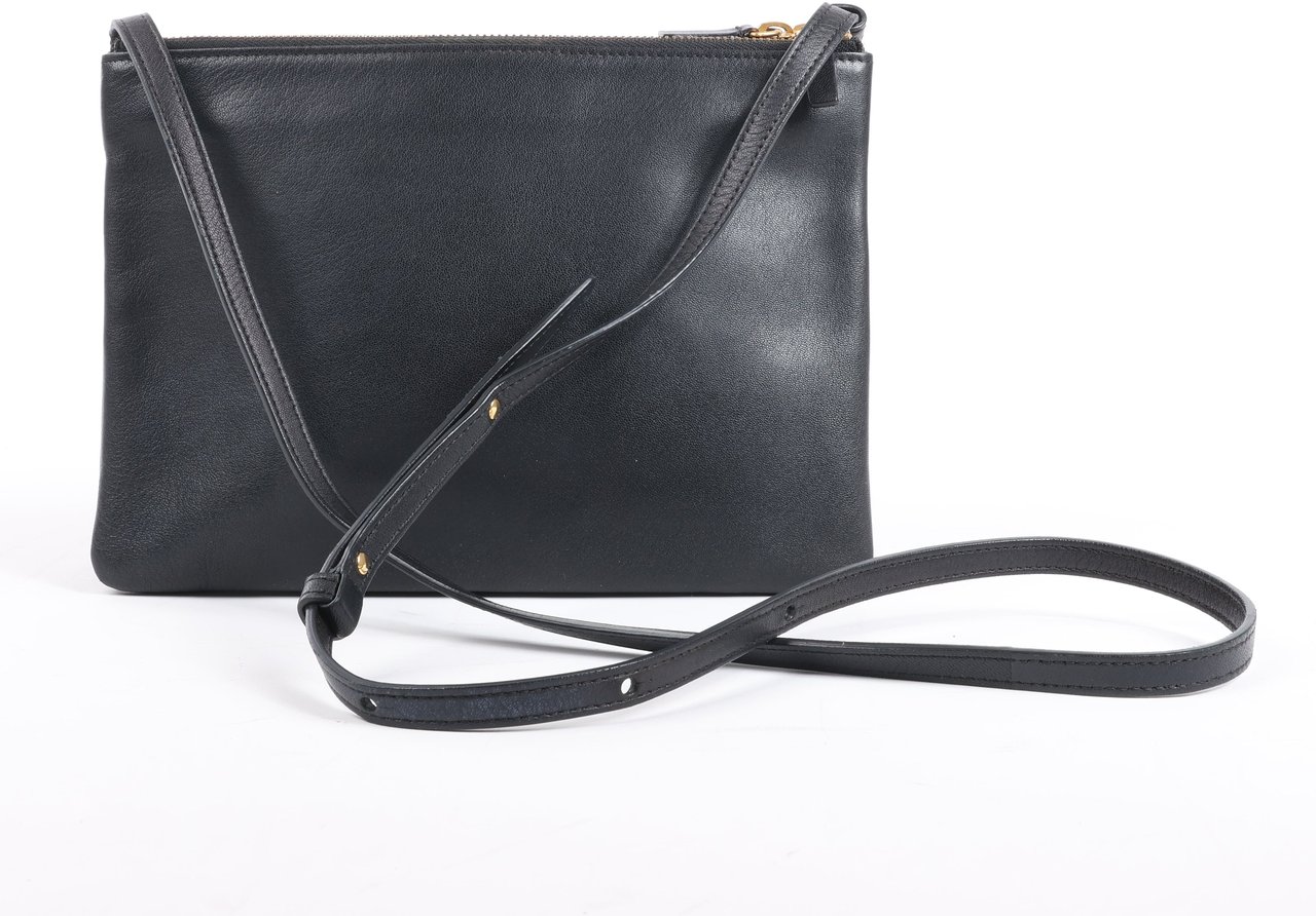 Celine Celine Trio Large Leather Crossbody bag in Black Zwart
