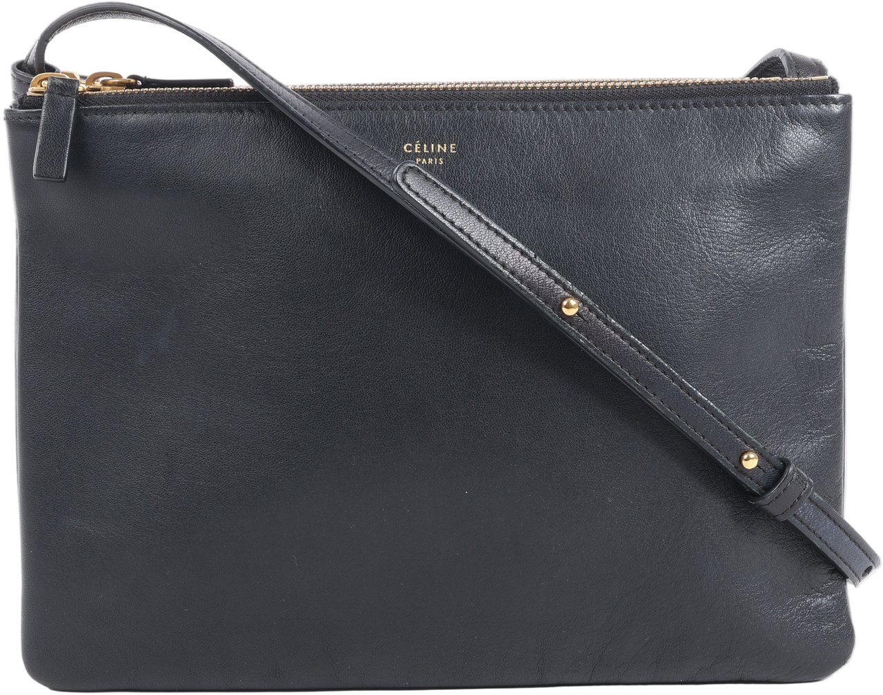 Celine Celine Trio Large Leather Crossbody bag in Black Zwart