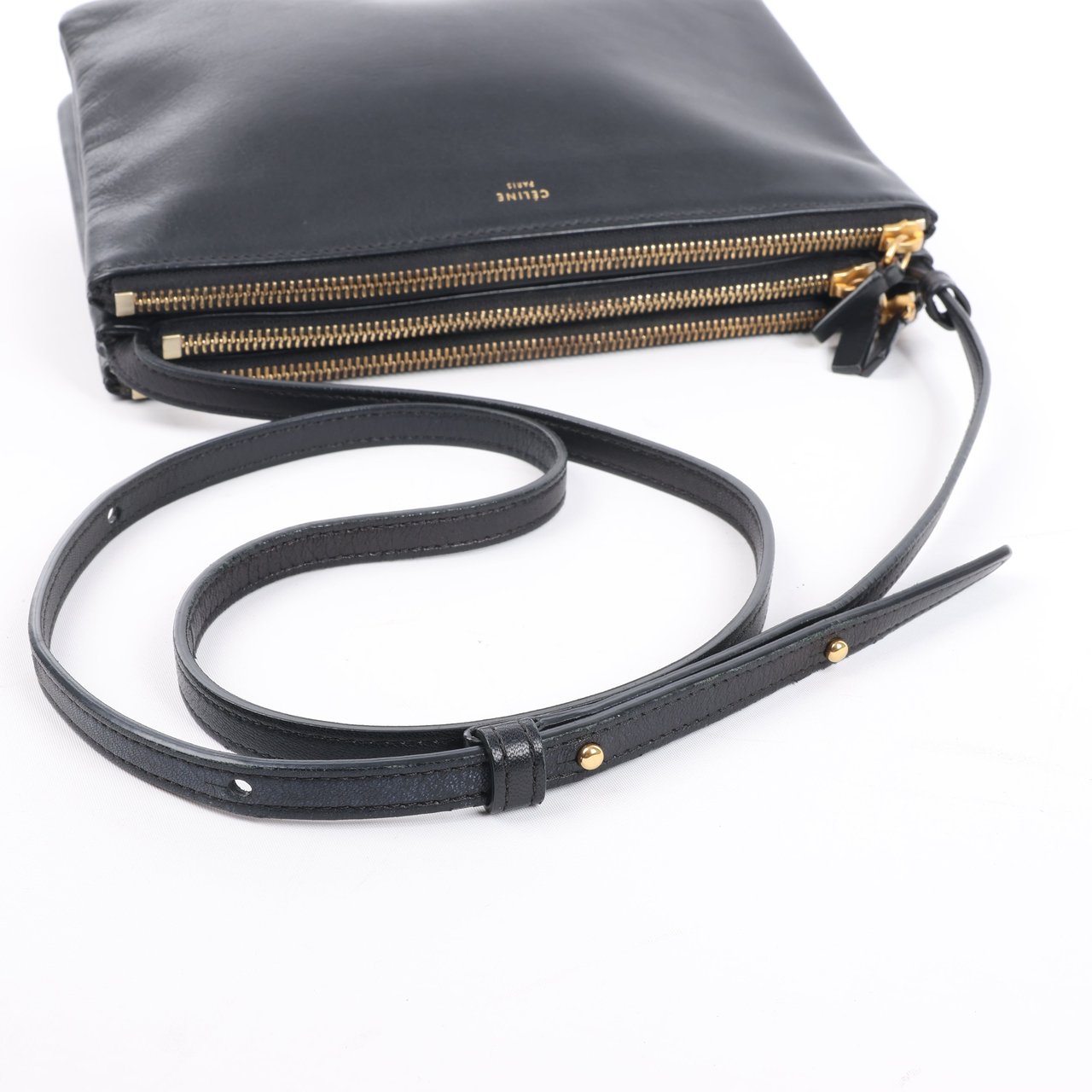 Celine Celine Trio Large Leather Crossbody bag in Black Zwart