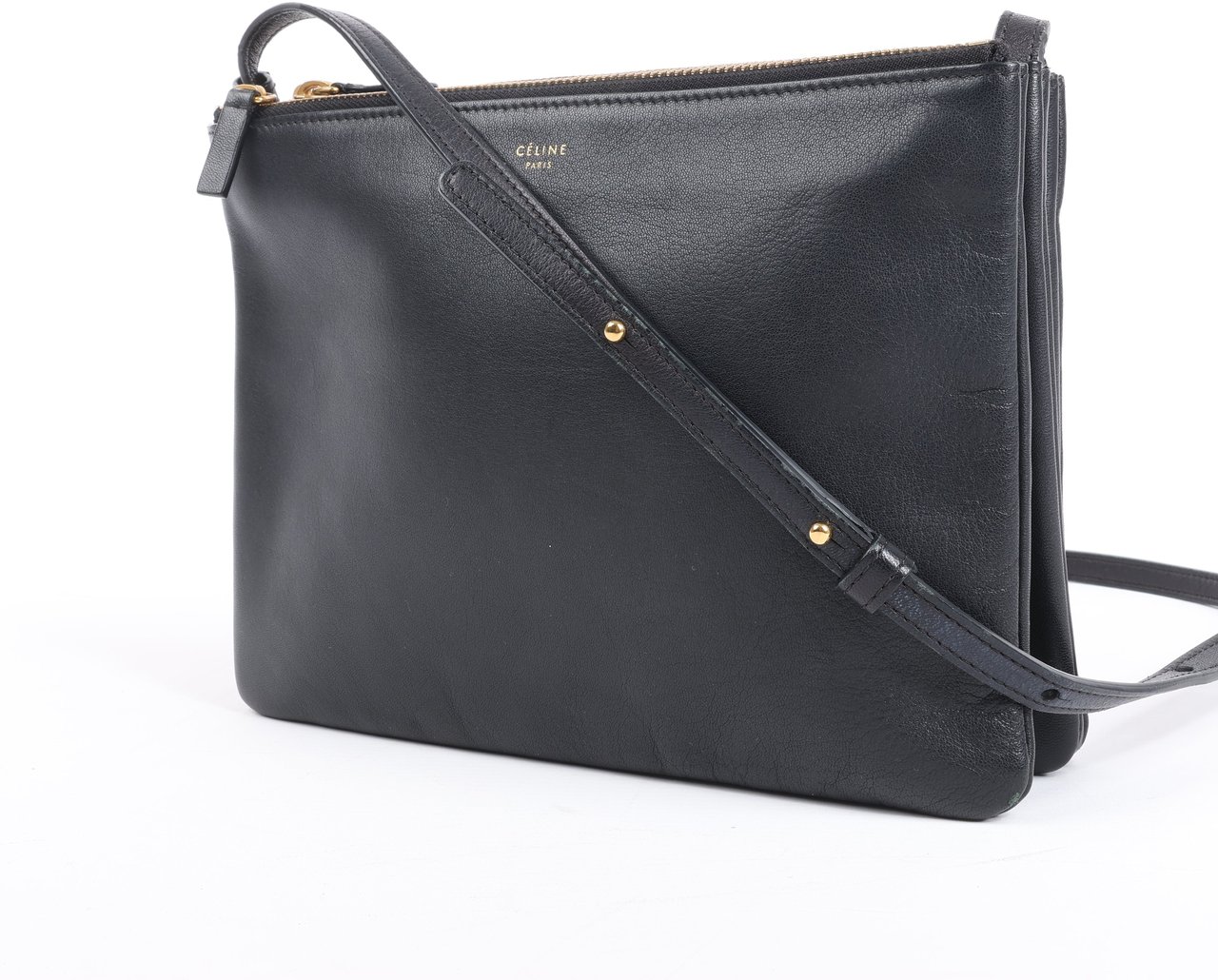 Celine Celine Trio Large Leather Crossbody bag in Black Zwart