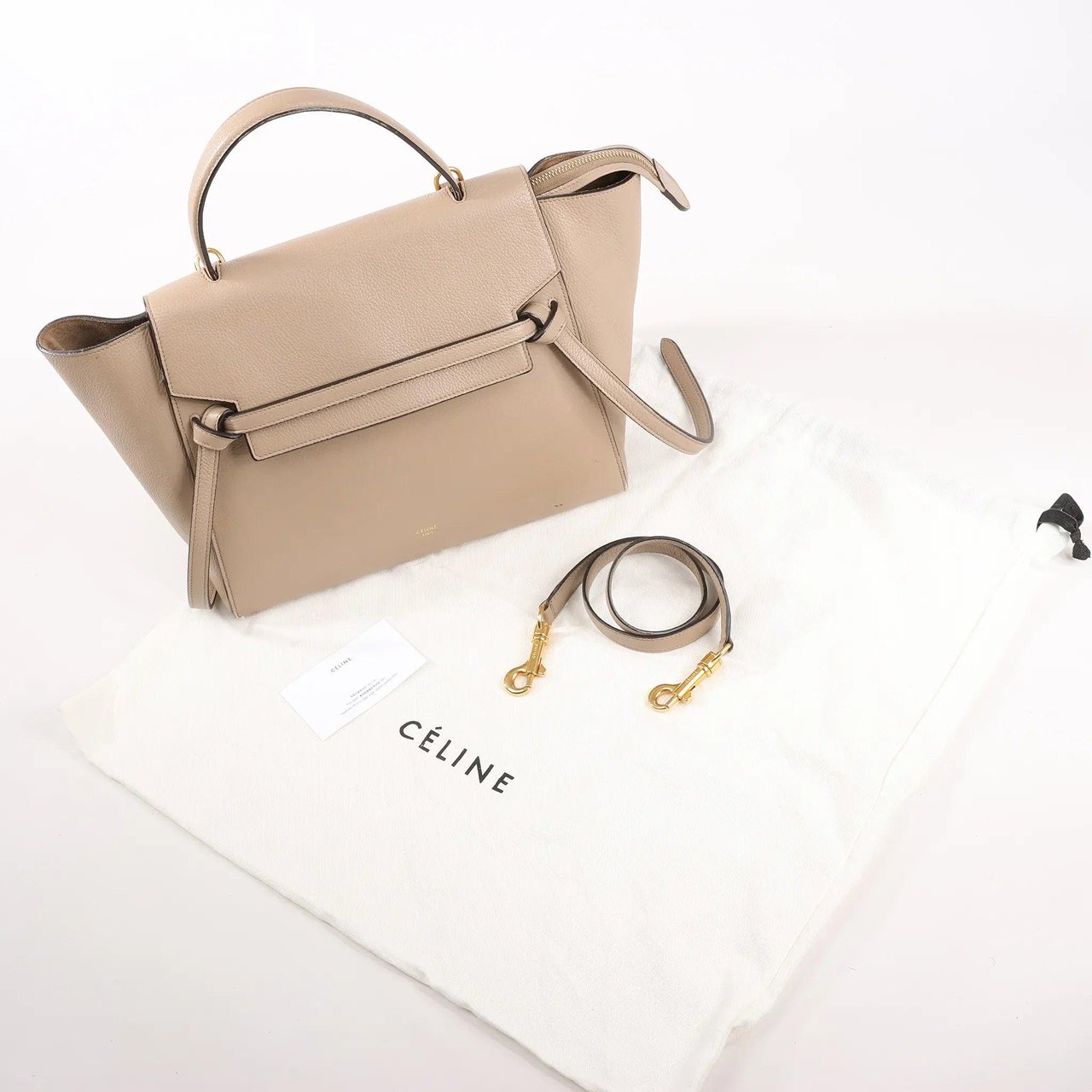 Celine CELINE Belt Bag Grained Leather Mini 2Way Handbag in Beige Beige