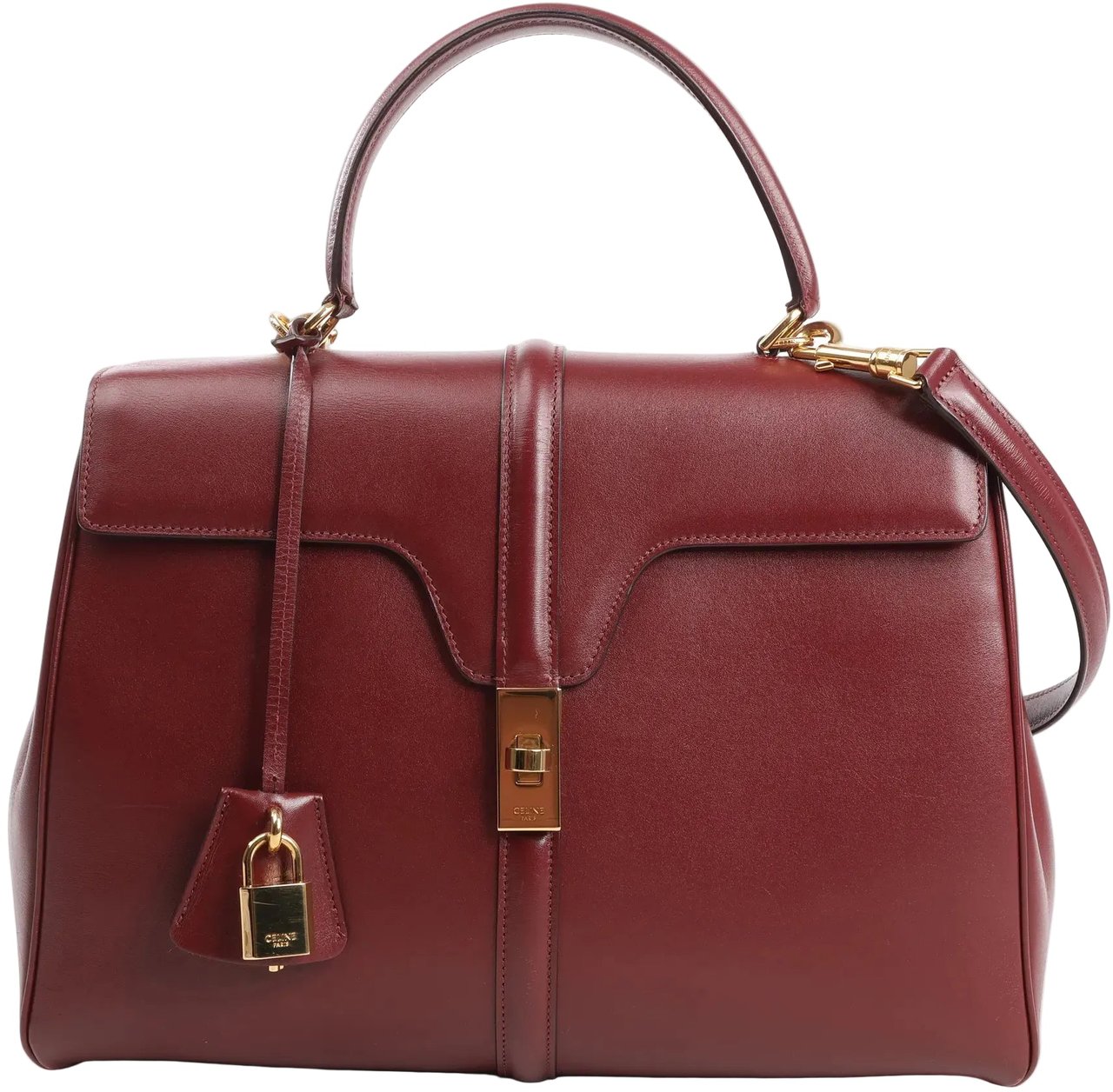 Celine Celine Sac 16 Medium Smooth Leather 2Way Handbag in Burgundy Maroon