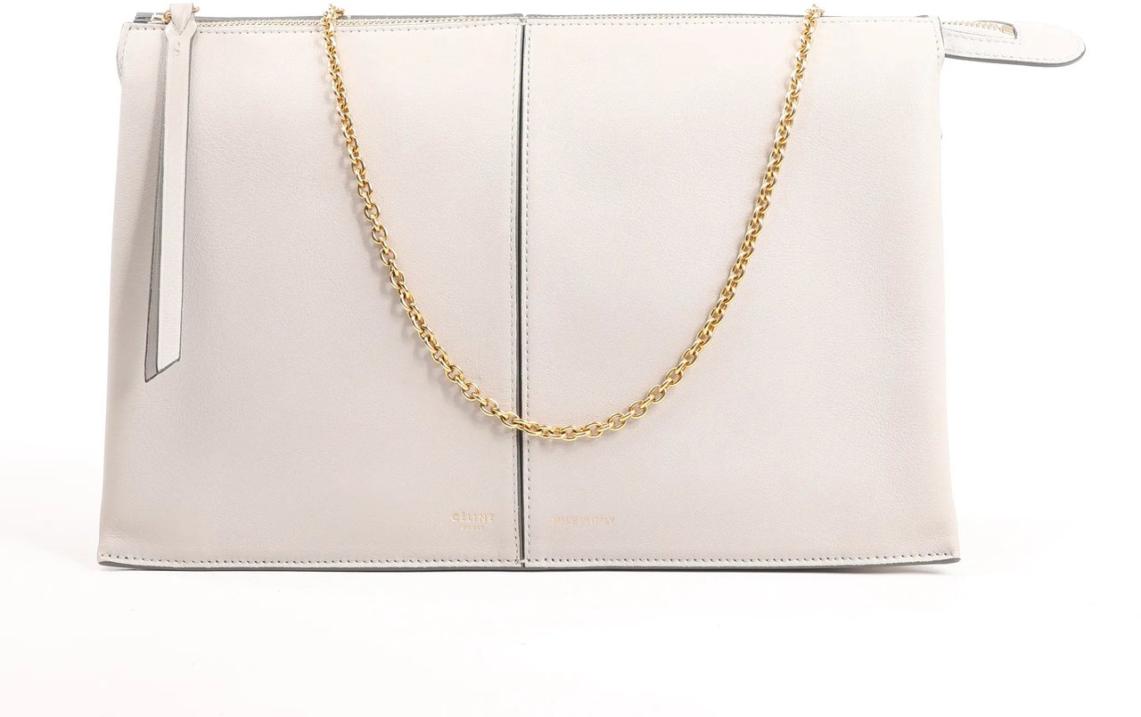 Celine Celine Tri-Fold Leather Chain Shoulder Bag in Gray Grijs