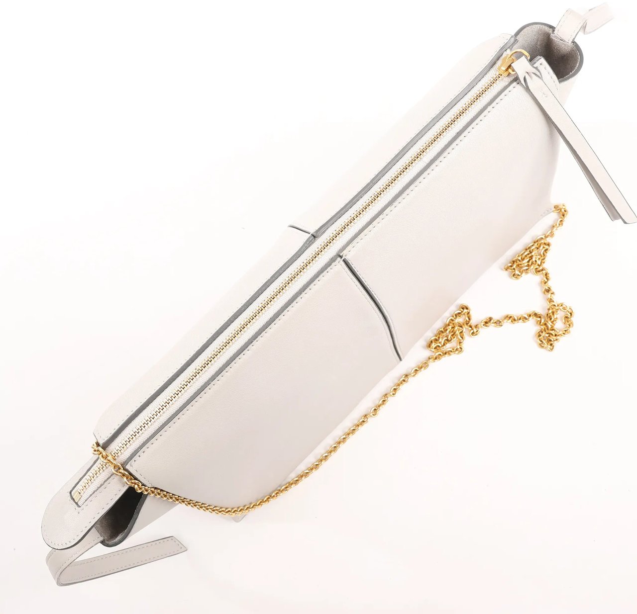 Celine Celine Tri-Fold Leather Chain Shoulder Bag in Gray Grijs