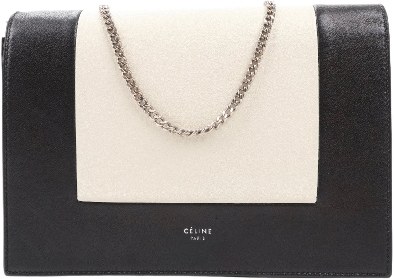 Celine Celine Frame Evening Leather Chain Shoulder Bag in Black × White Divers