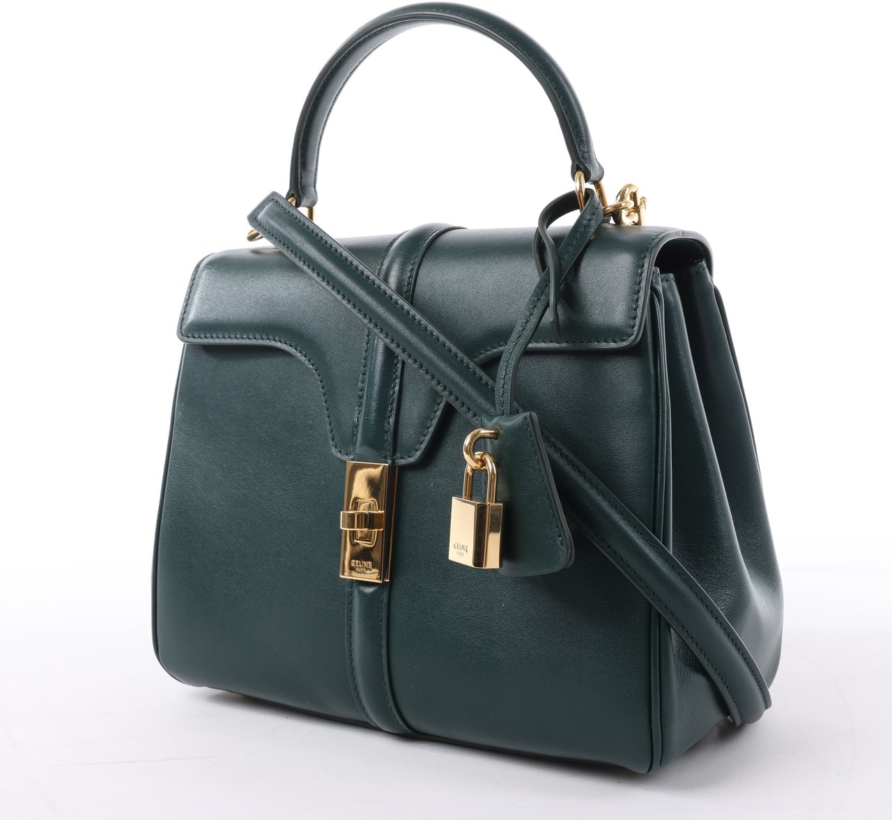 Celine Celine Sac 16 Small Smooth Leather Handbag in Green Groen
