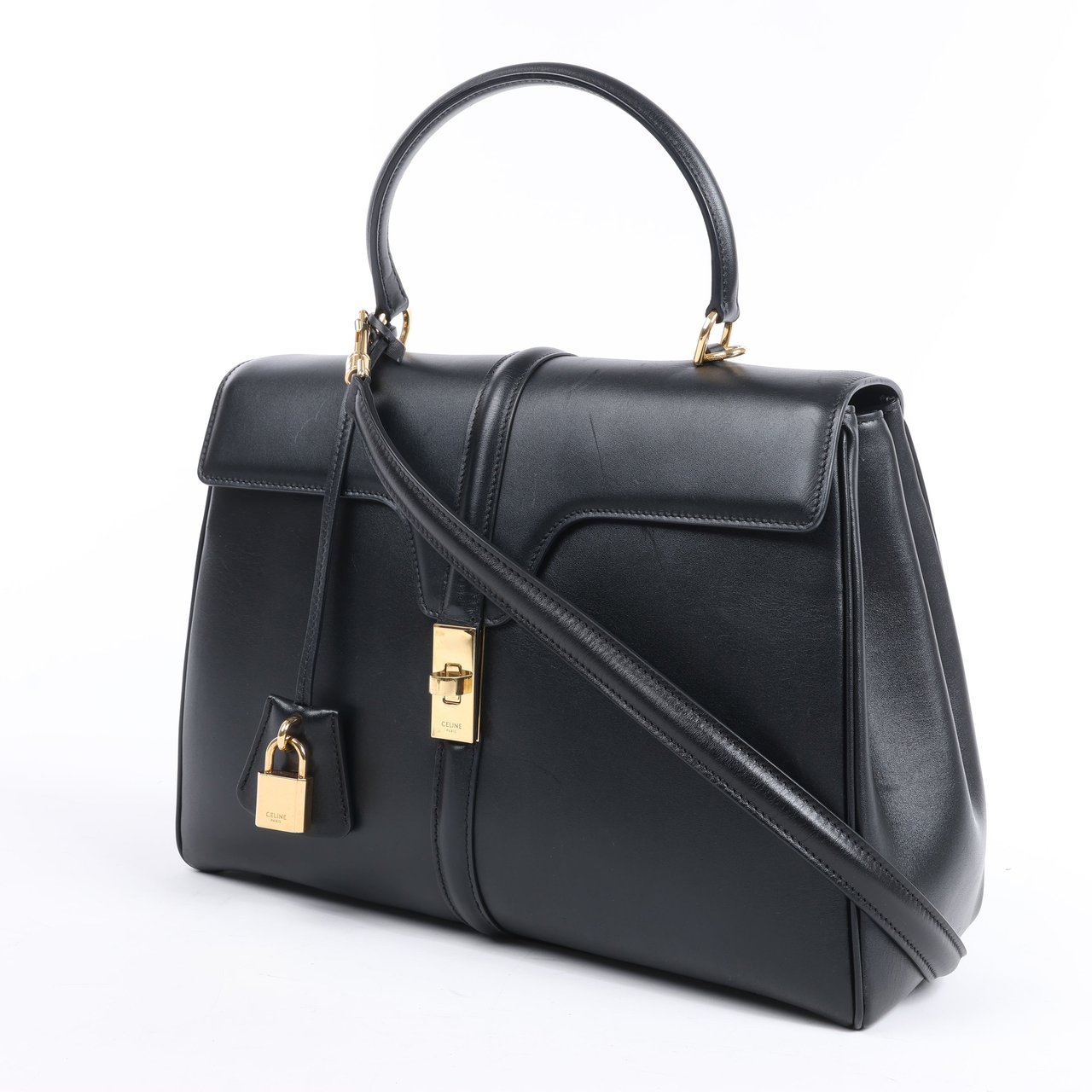 Celine Celine Sac 16 Smooth Leather Medium 2Way Handbag in Black Zwart